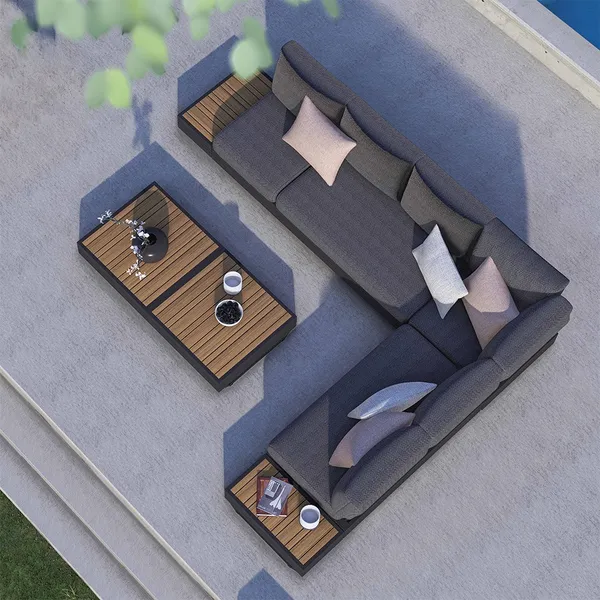 Zebra Cubo Neo Loungeset  7-teilig Alu graphit inkl. wasserdichte Kissen sutton greymit 3-Sitzer, 2-Sitzer, Ecke und 4 Kaffeetische