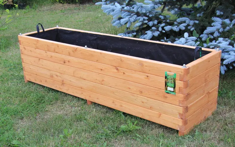 Hochbeet 180x50x50cm aus L&auml;rche geschraubt mit Vlies, gerundeten Ecken und Griffen
