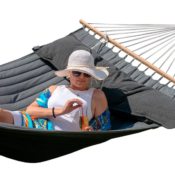 Lola Luxus Stab H&auml;ngematte gef&uuml;ttert American Hammock Lifestyle, NOIRE mit Kissen wetterfest