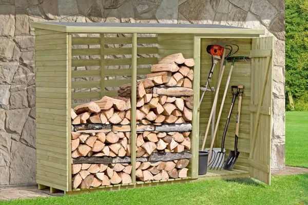 Kaminholzregal WARO mit Ger&auml;teschrank
