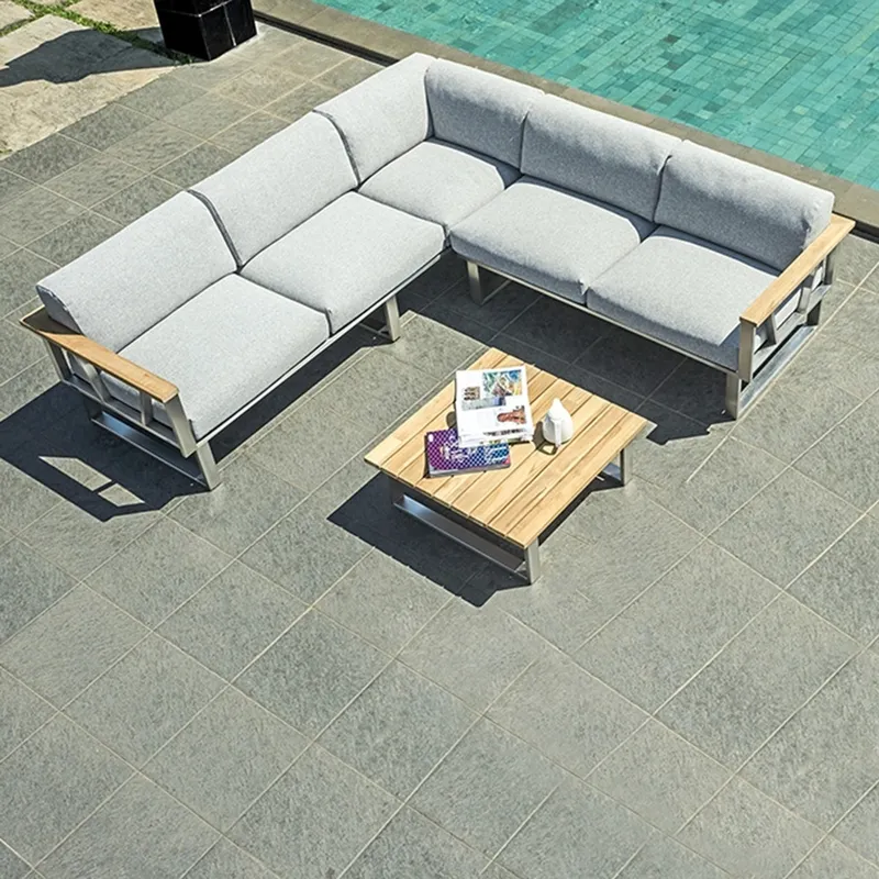 ZEBRA Belvedere Lounge Komplettset bestehend aus 3-Sitzer und 2-Sitzer Sofa (Armlehne rechts) und einem Kaffeetisch Olefin grey Edelstahl inkl. Schutzh&uuml;lle