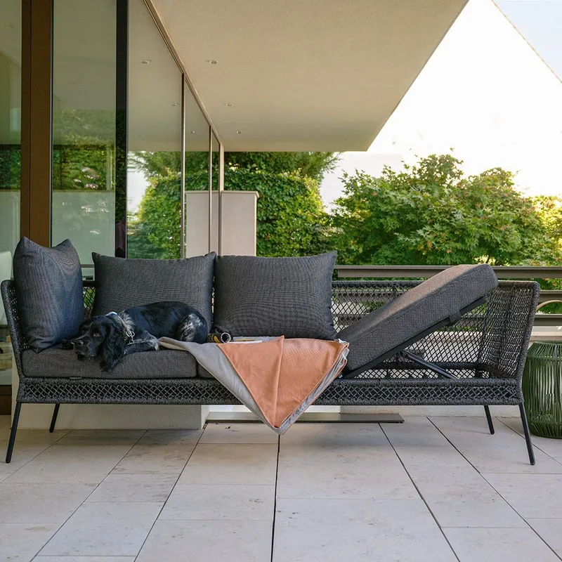 Stern Bank/Liege Odea Aluminium schwarz matt Kordel pepper Kissen Outdoorstoff seidenschwarz mit Decke ca. 156x200 cm