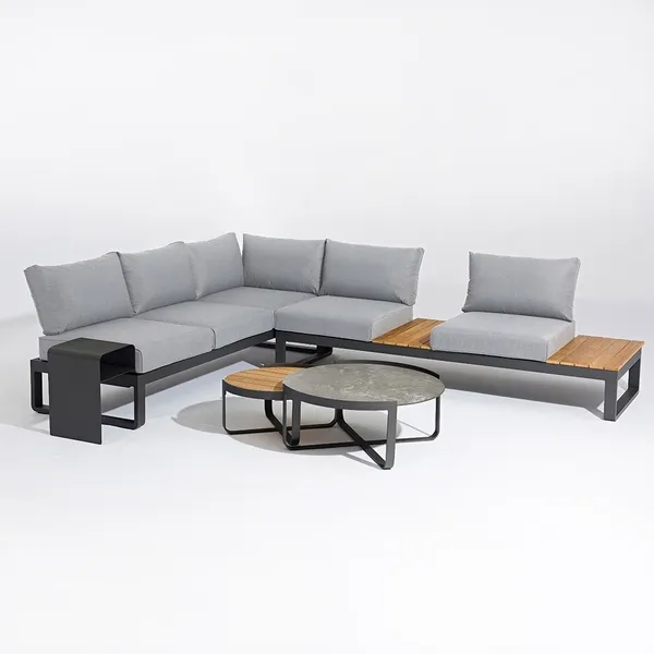 Zebra Fly Lounge Komplettset Aluminium graphite, Teakholz Teakholz, Glas-Keramik grau Aluminium Gestell, Teakholz Gestell