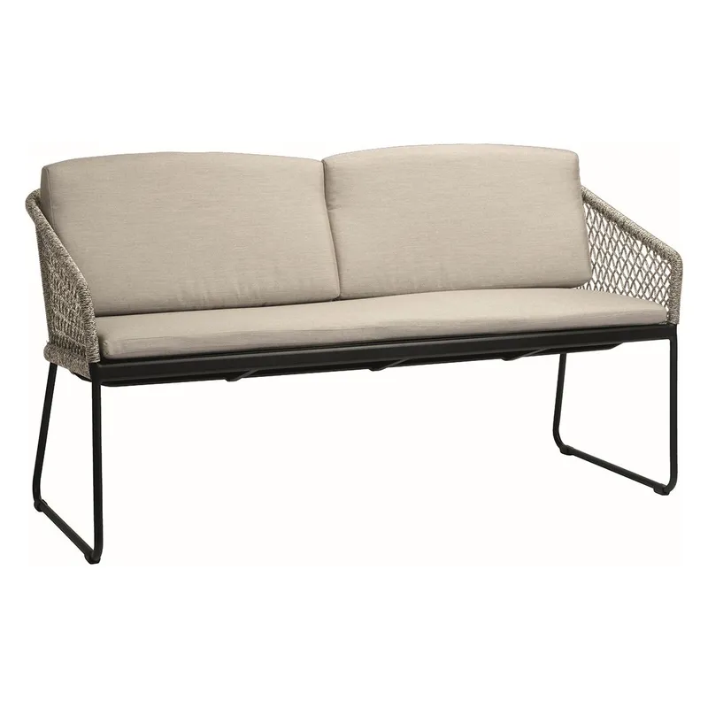 Stern Kufenbank 2-Sitzer Odea Aluminium schwarz matt Kordel salt/Kissen 100% Polyacryl cream