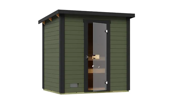 Weka Saunahaus Kaapi 2 - 40 mm graugrün/grau 400 V Klassik-Ofen finnisch mit analogem Steuergerätinkl. gratis Sauna-Set im Wert von 70,99 €