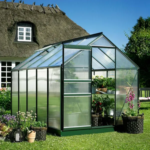 Halls Gewächshaus Popular - 5.0 m² Grün mit 4 mm Stegdoppelplatten