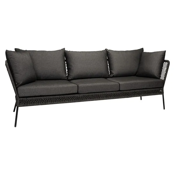Stern Bank/Liege Odea Aluminium schwarz matt Kordel pepper Kissen Outdoorstoff seidenschwarz