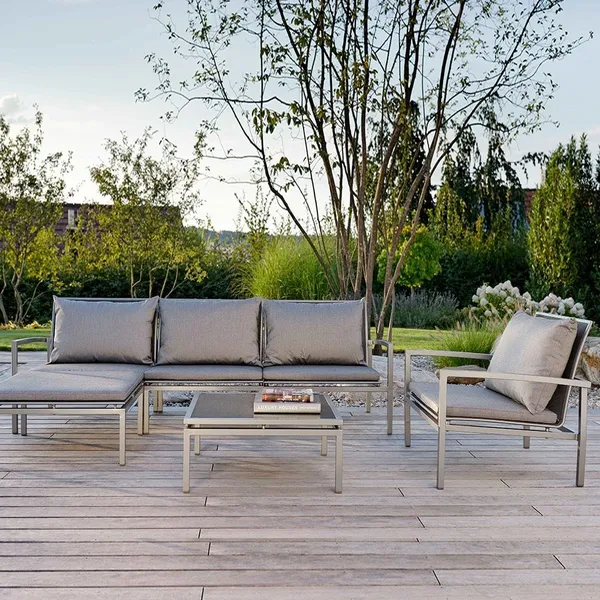 Stern SKELBY Loungemöbel Set 15-teilig Aluminium graphit mit Textilenbezug silbergrau